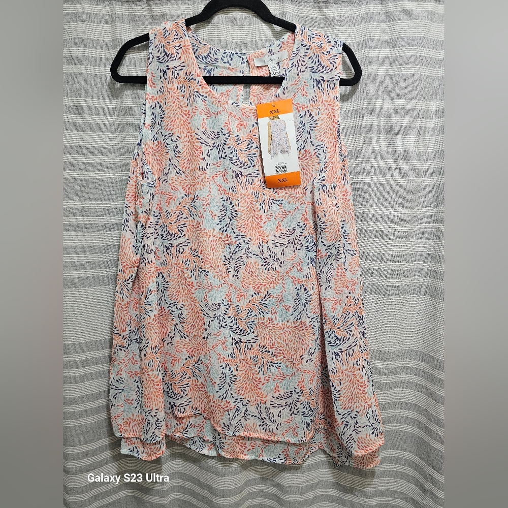 Fever Double-layer Sleeveless Blouse. Blue, Red, Orange, And Teal XXL